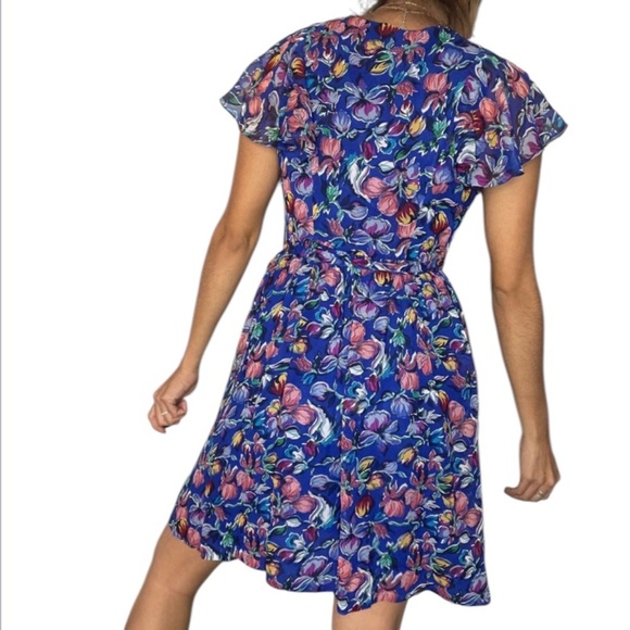 Moulinette Seours Silk Blue Floral Wrap Dress Anthropologie Excellent Size 0 - Picture 8 of 10